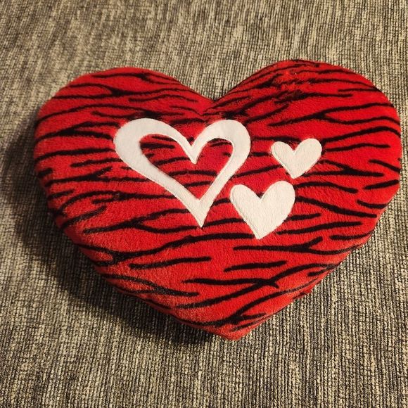 Heart-Shaped Red Throw Accent Pillow with White Hearts and Black Tiger Stripe - Picture 1 of 5